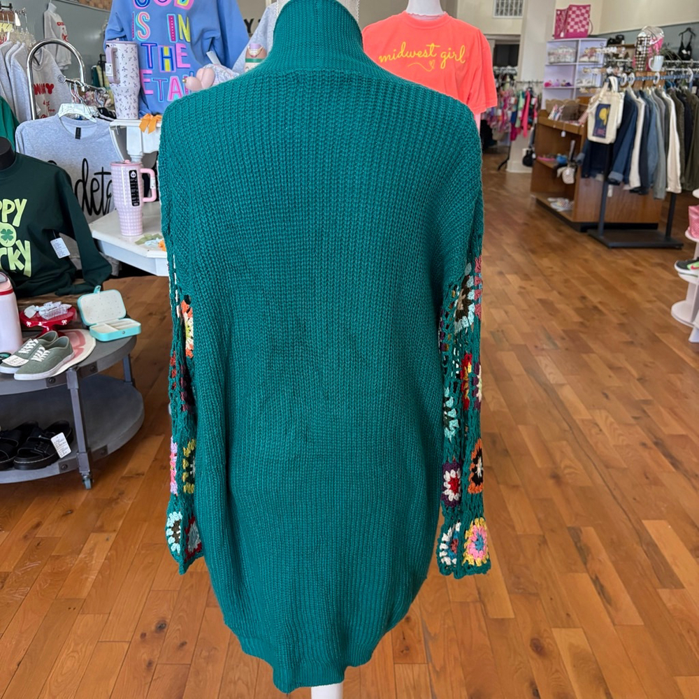 BLAKELEY Teal Crochet Sleeve Cardigan OS - Picture 5 of 7